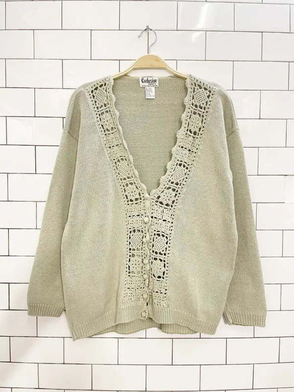 vintage 90s exclusive ramie-cotton crochet trim knit cardigan sold by Good Market Thrift Store