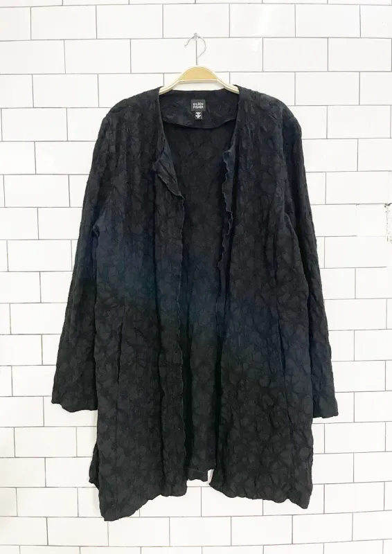 eileen fisher 100% textured wool ruffle edge open cardigan jacket sold by Good Market Thrift Store