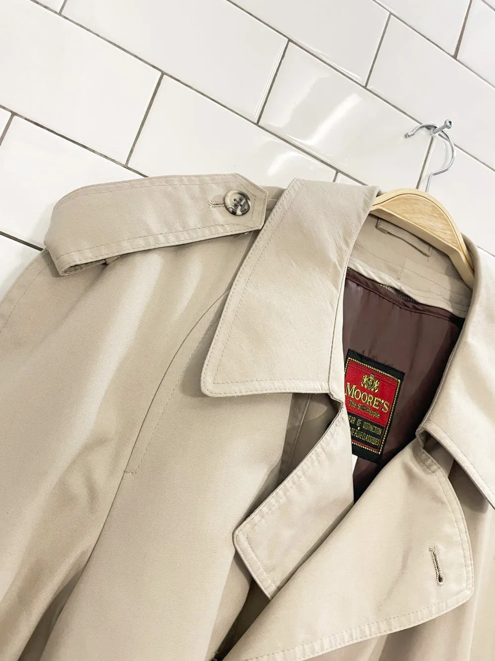 vintage 80s moores tartan-lined double breasted classic trench coat sold by Good Market Thrift Store product image thumbnail 3