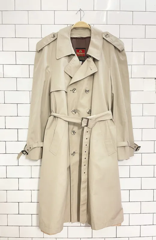 vintage 80s moores tartan-lined double breasted classic trench coat sold by Good Market Thrift Store