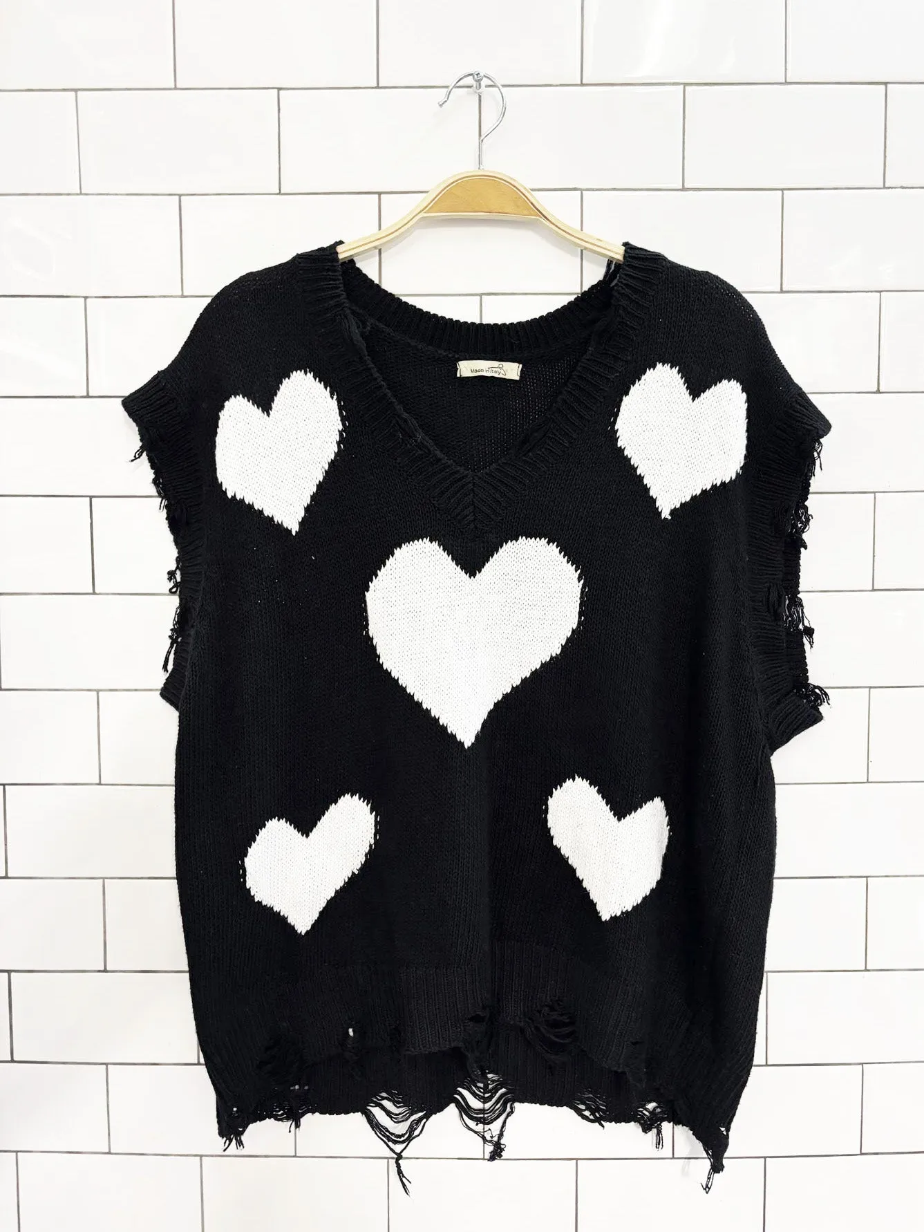 made in italy distressed knit heart sweater vest sold by Good Market Thrift Store