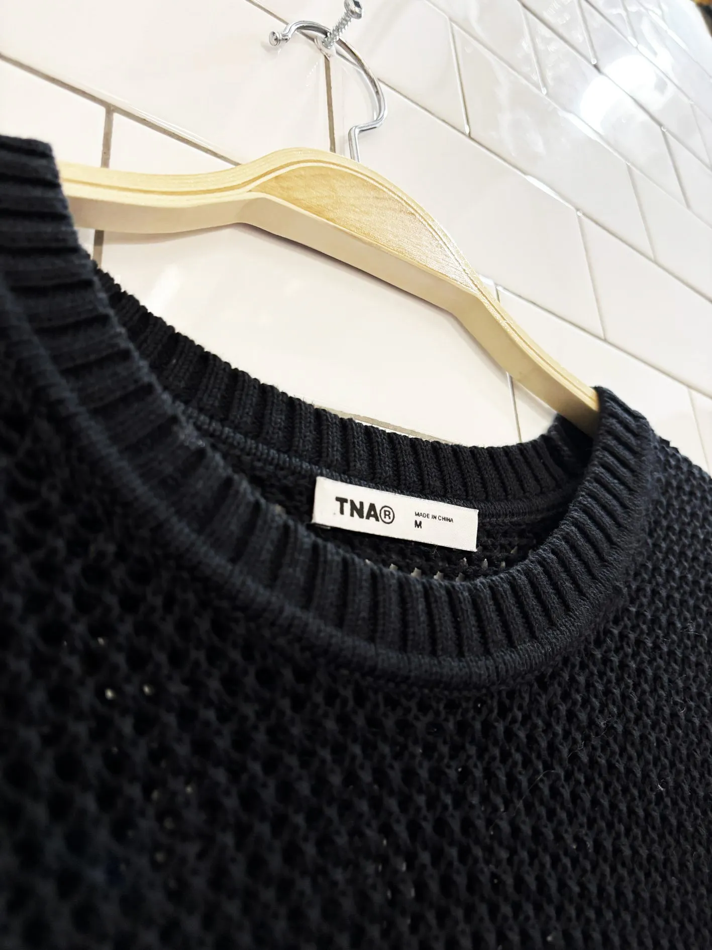tna alameda mesh knit loose fit crewneck sweater | artizia sold by Good Market Thrift Store product image thumbnail 2