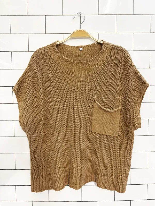 oversized boxy single pocket knit sleeveless sweater sold by Good Market Thrift Store