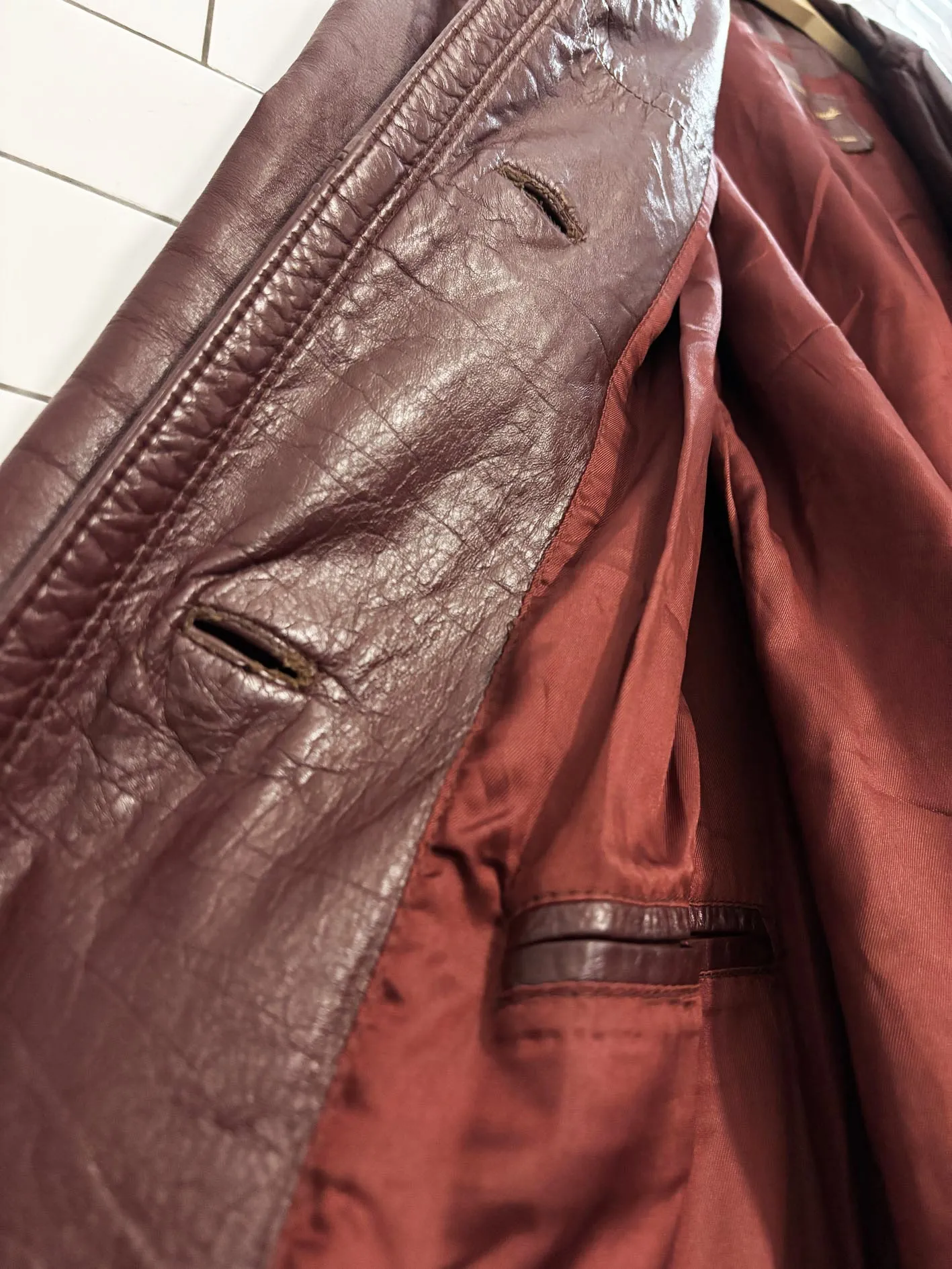 vintage 80s etienne aigner belted leather trench coat sold by Good Market Thrift Store product image thumbnail 5