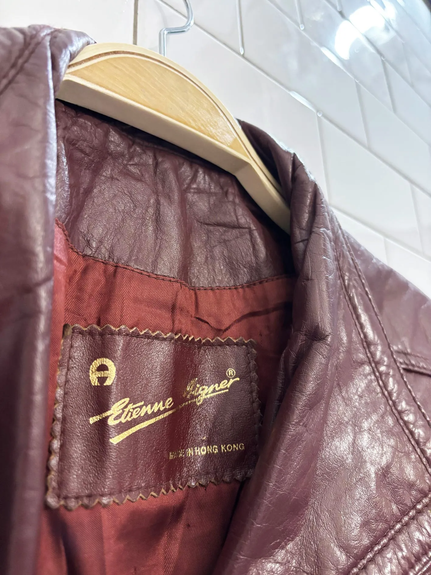 vintage 80s etienne aigner belted leather trench coat sold by Good Market Thrift Store product image thumbnail 4