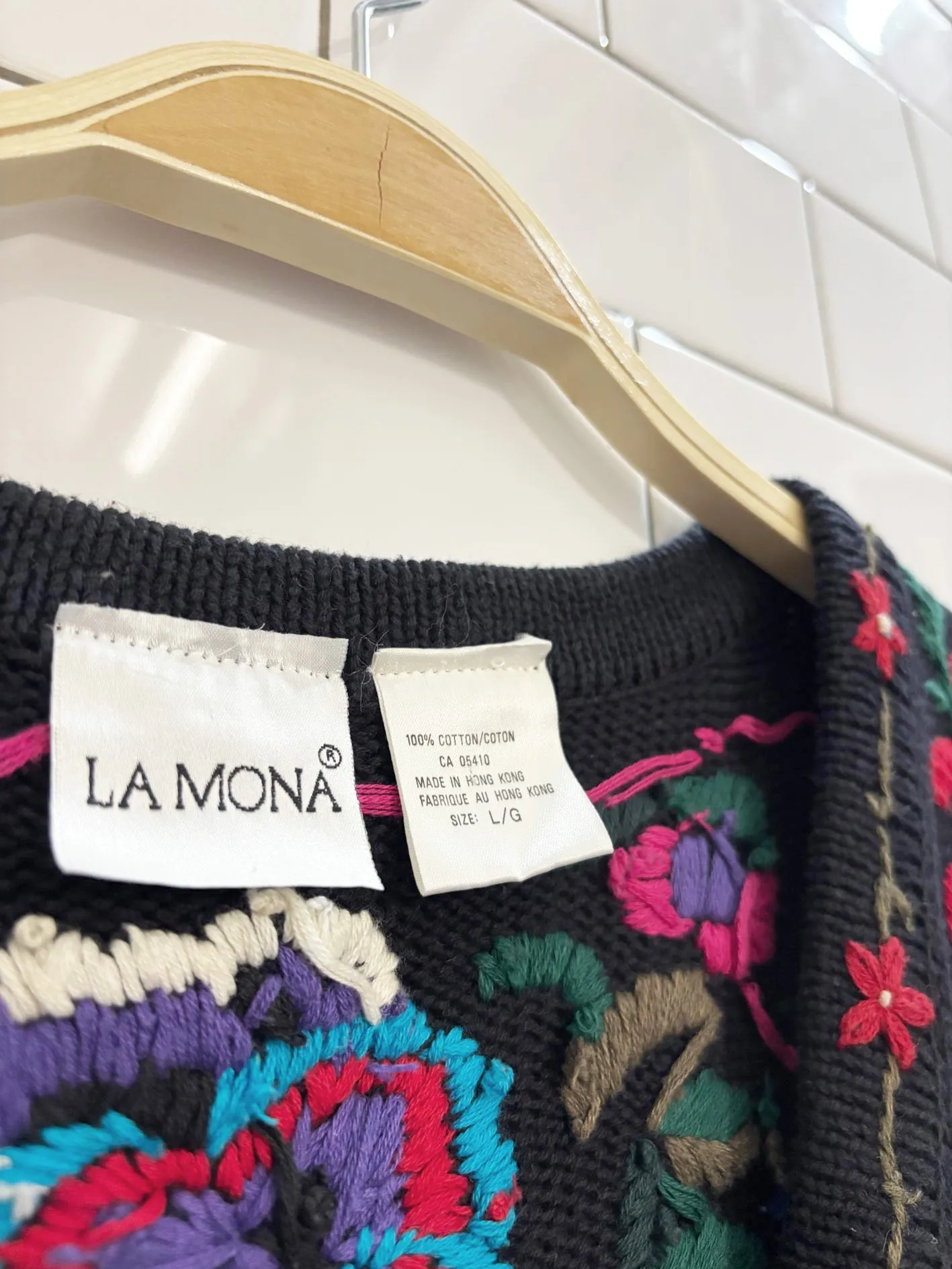 vintage 90s la mona floral embroidered knit vest sold by Good Market Thrift Store product image thumbnail 3