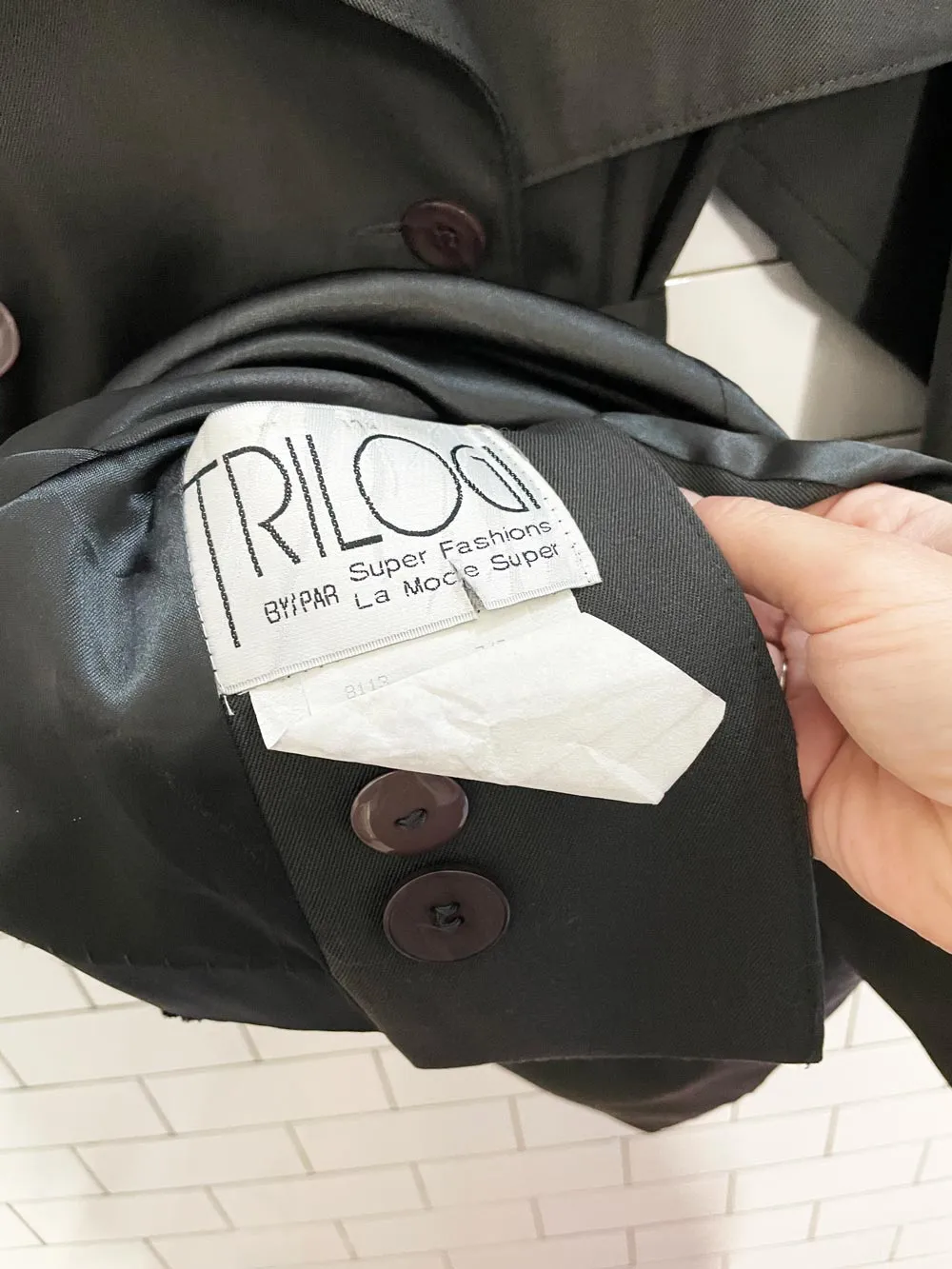 vintage trilogi 100% wool short trench coat sold by Good Market Thrift Store product image thumbnail 2