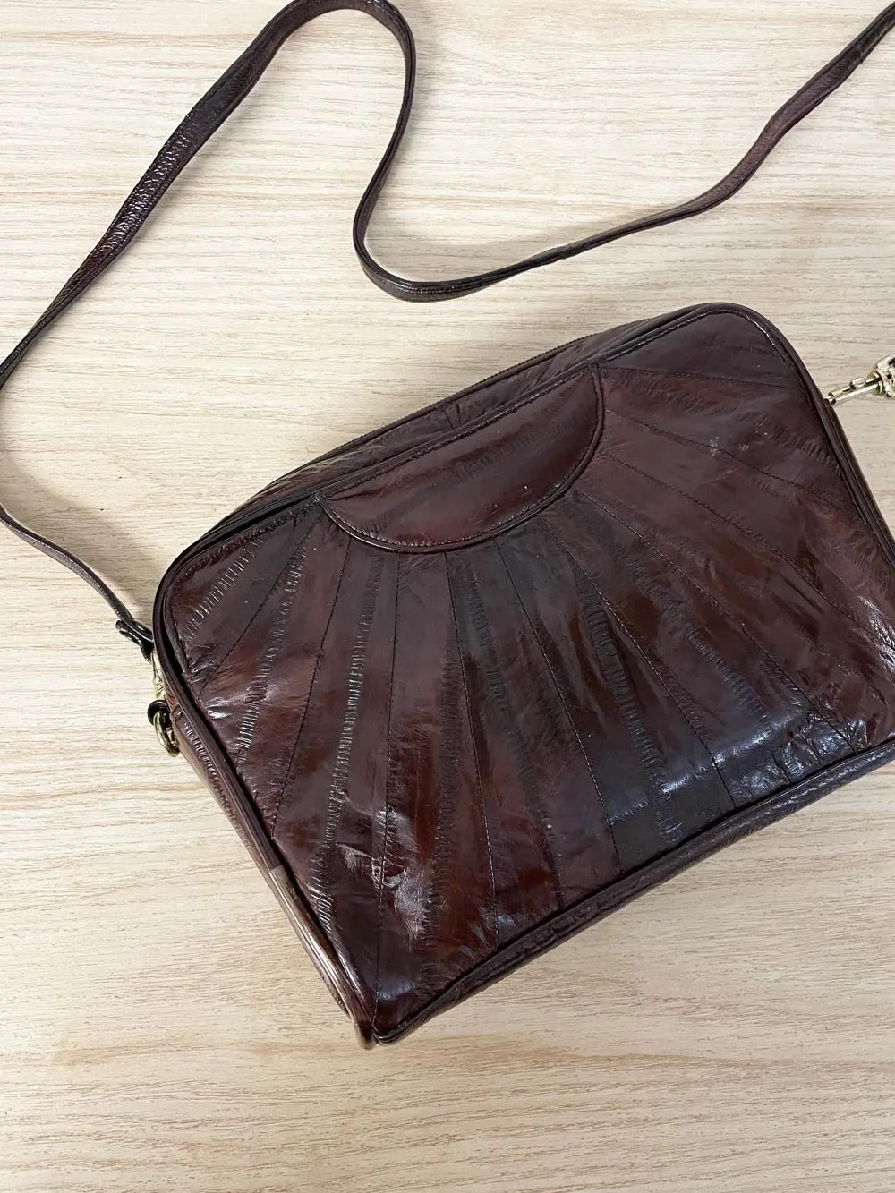 vintage 80s eelskin leather crossbody bag sold by Good Market Thrift Store product image thumbnail 4