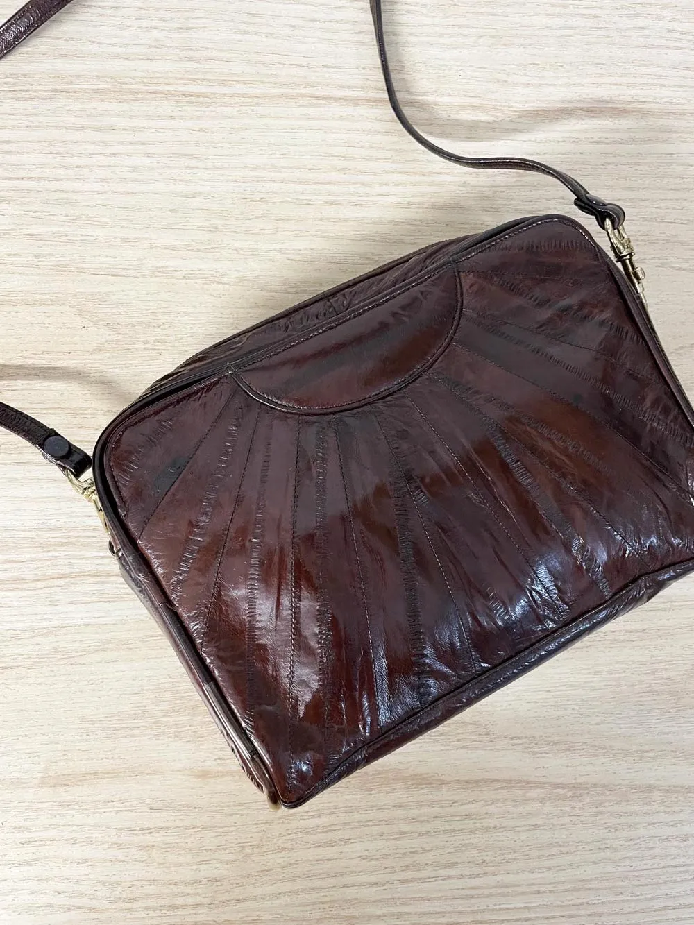 vintage 80s eelskin leather crossbody bag sold by Good Market Thrift Store