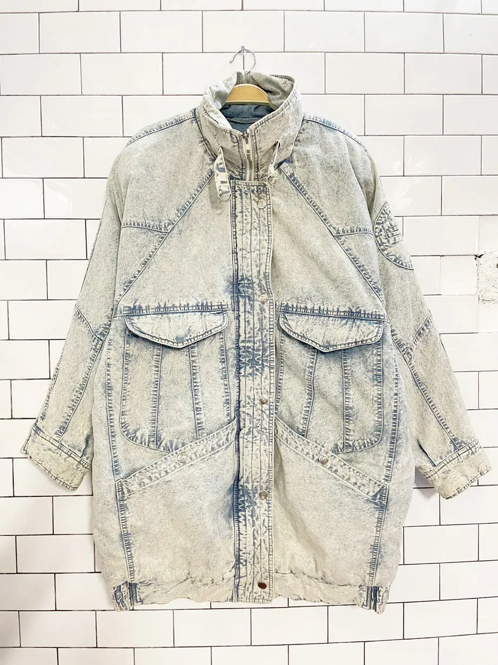 vintage 90s andy johns acid wash denim puffer parka sold by Good Market Thrift Store