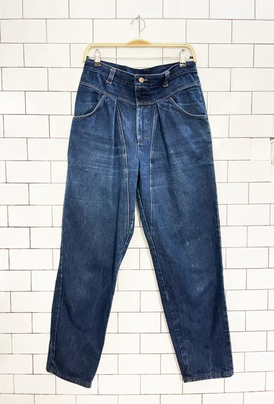 vintage pleated dark wash tapered jeans | made in USA sold by Good Market Thrift Store