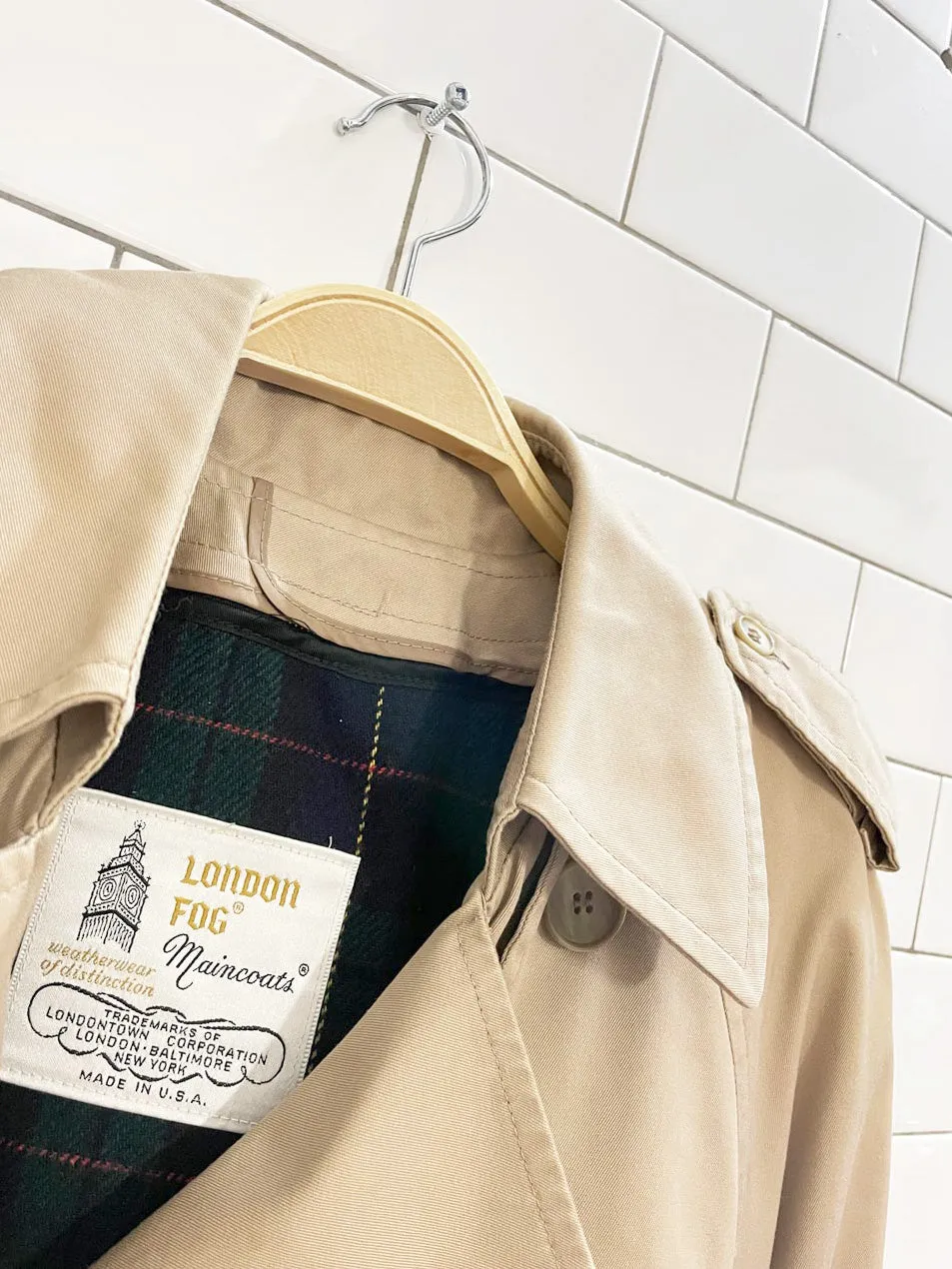vintage london fog classic belted trench coat | removable wool-blend tartan liner | made in USA sold by Good Market Thrift Store product image thumbnail 4