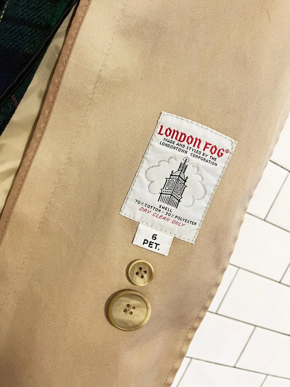 vintage london fog classic belted trench coat | removable wool-blend tartan liner | made in USA sold by Good Market Thrift Store product image thumbnail 2