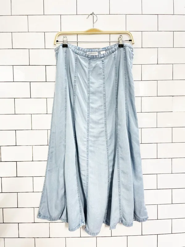 vintage 00s villager paneled full denim chambray midi skirt | liz claiborne sold by Good Market Thrift Store