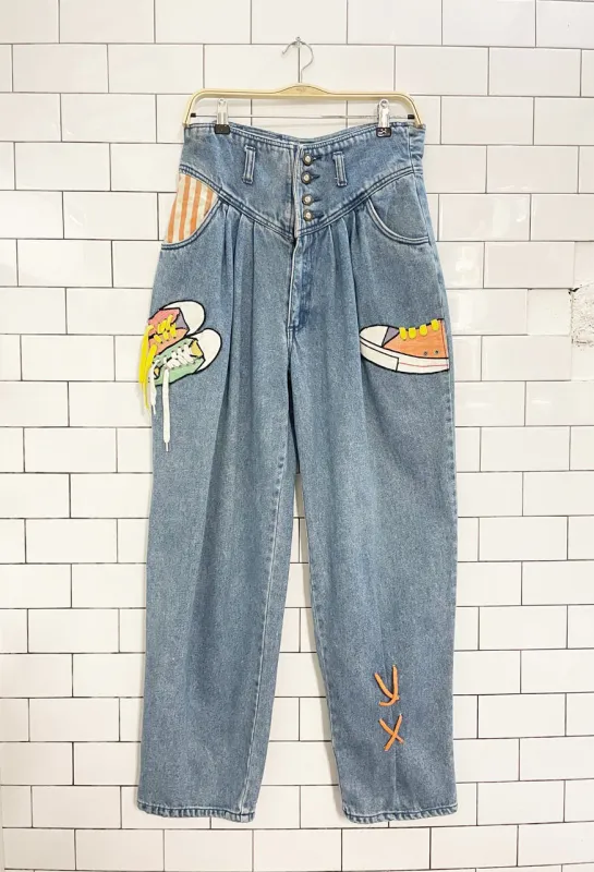 vintage 90s don't stop pleated basque waist baggy jeans | step around the world sold by Good Market Thrift Store