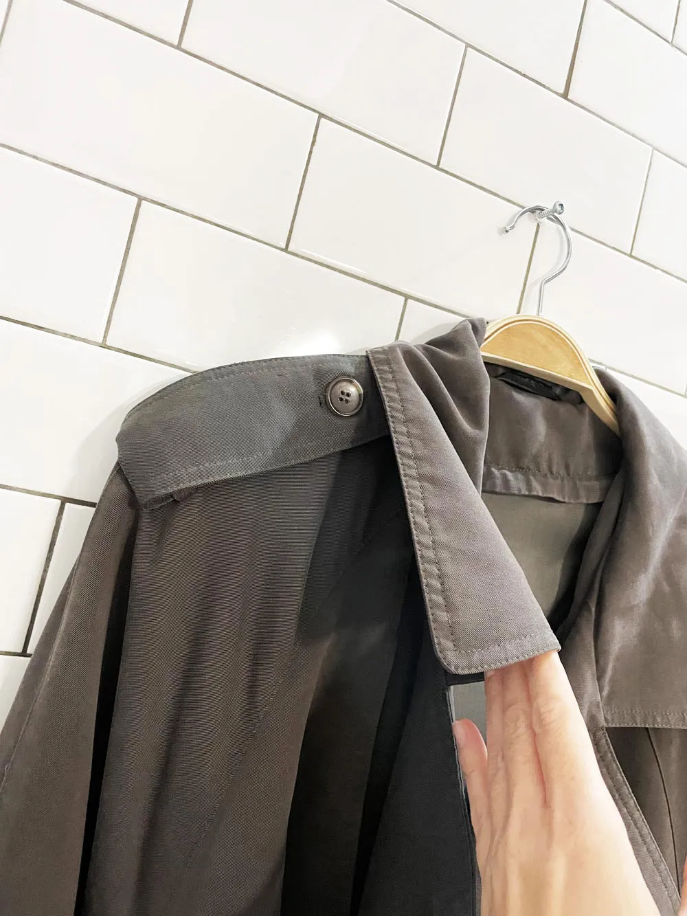 vintage 00s hilary radley soft touch cape back belted trench coat sold by Good Market Thrift Store product image thumbnail 4