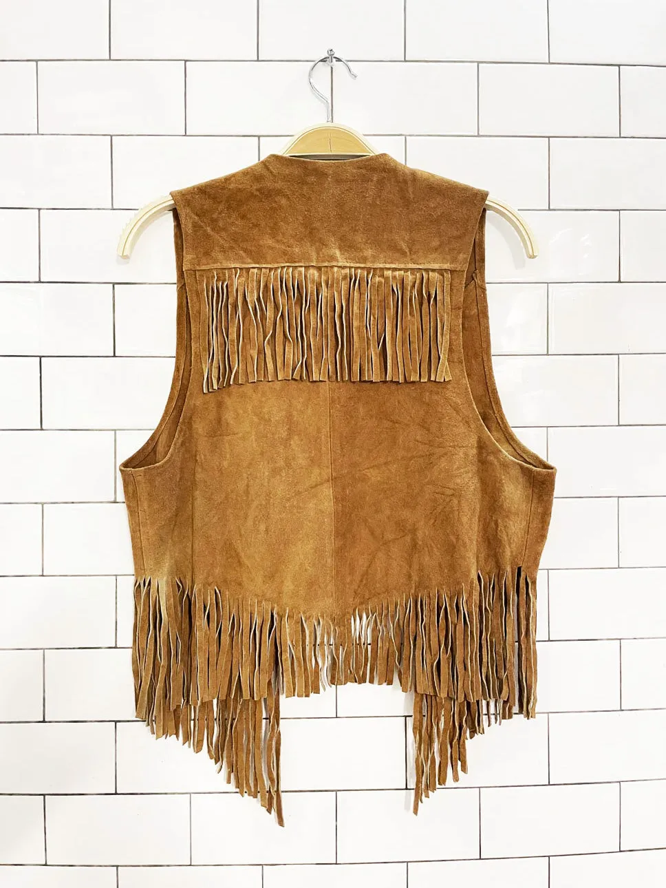 vintage soft suede fringe open rancher vest sold by Good Market Thrift Store product image thumbnail 3