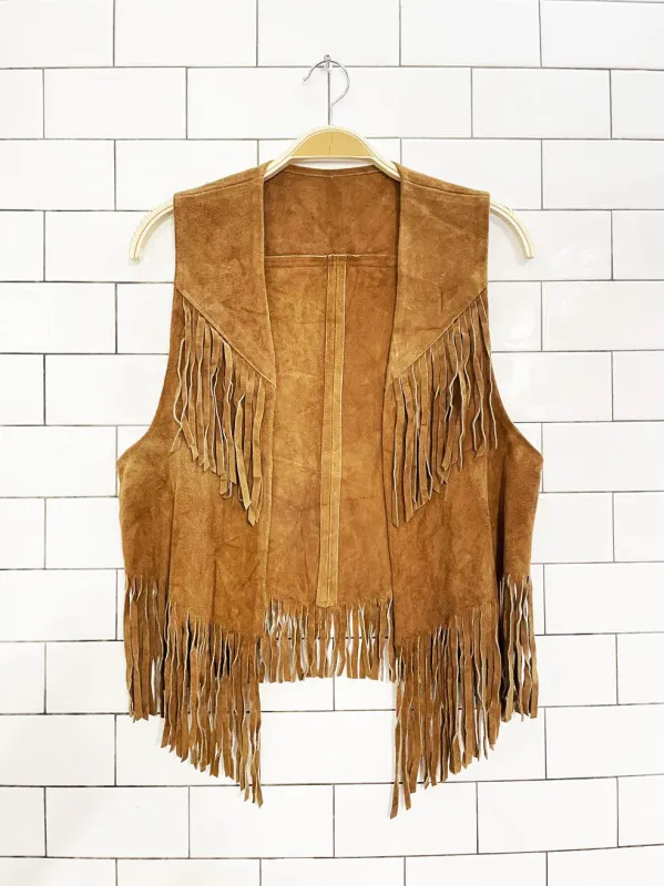vintage soft suede fringe open rancher vest sold by Good Market Thrift Store