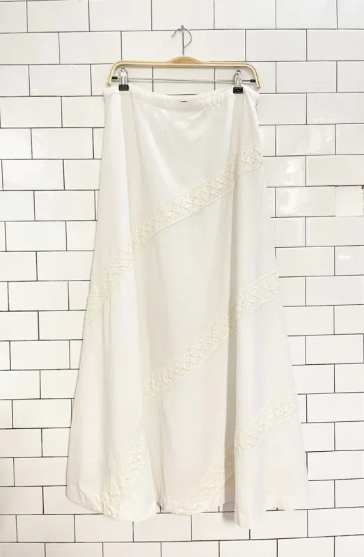 vintage 00s saint tropez west 100% linen crochet trim boho maxi skirt sold by Good Market Thrift Store
