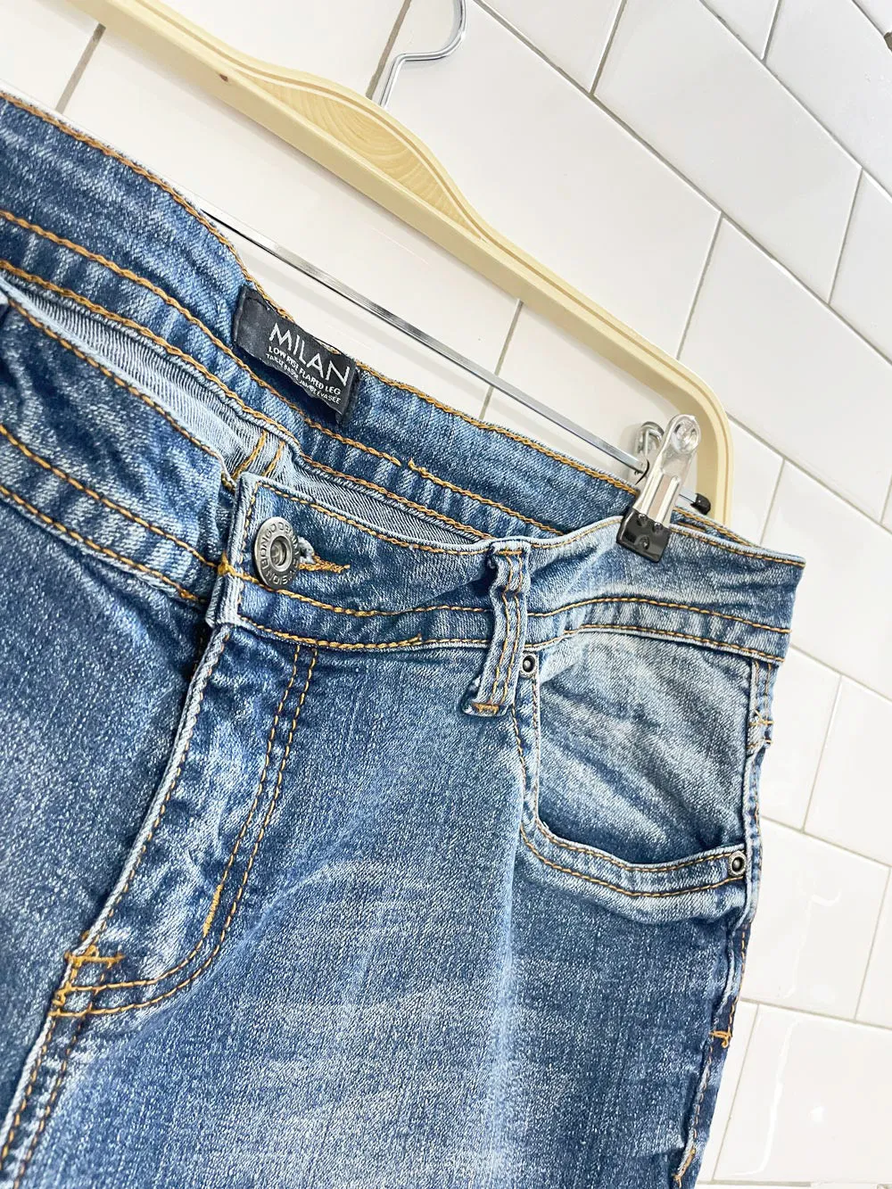 y2k milan low rise flare leg stretch jeans sold by Good Market Thrift Store product image thumbnail 3