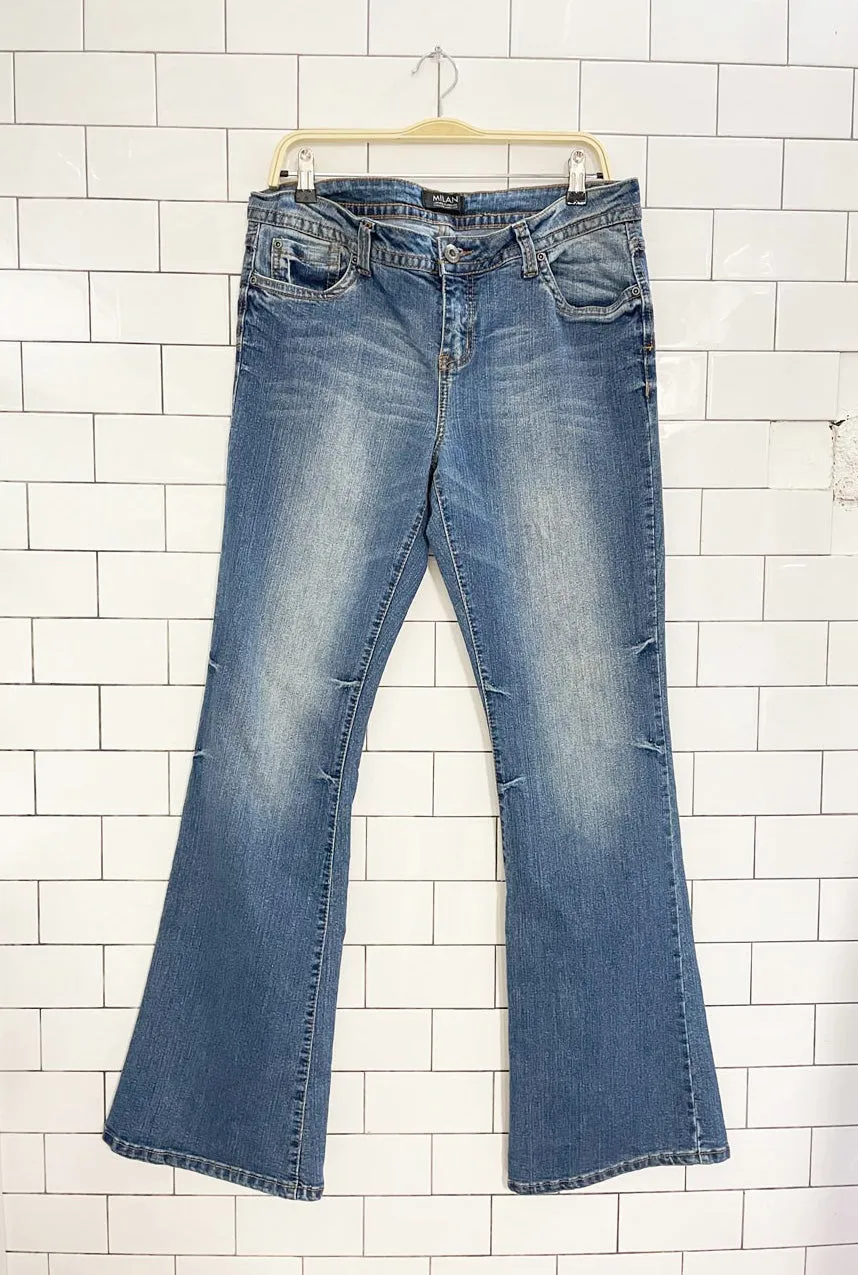 y2k milan low rise flare leg stretch jeans sold by Good Market Thrift Store