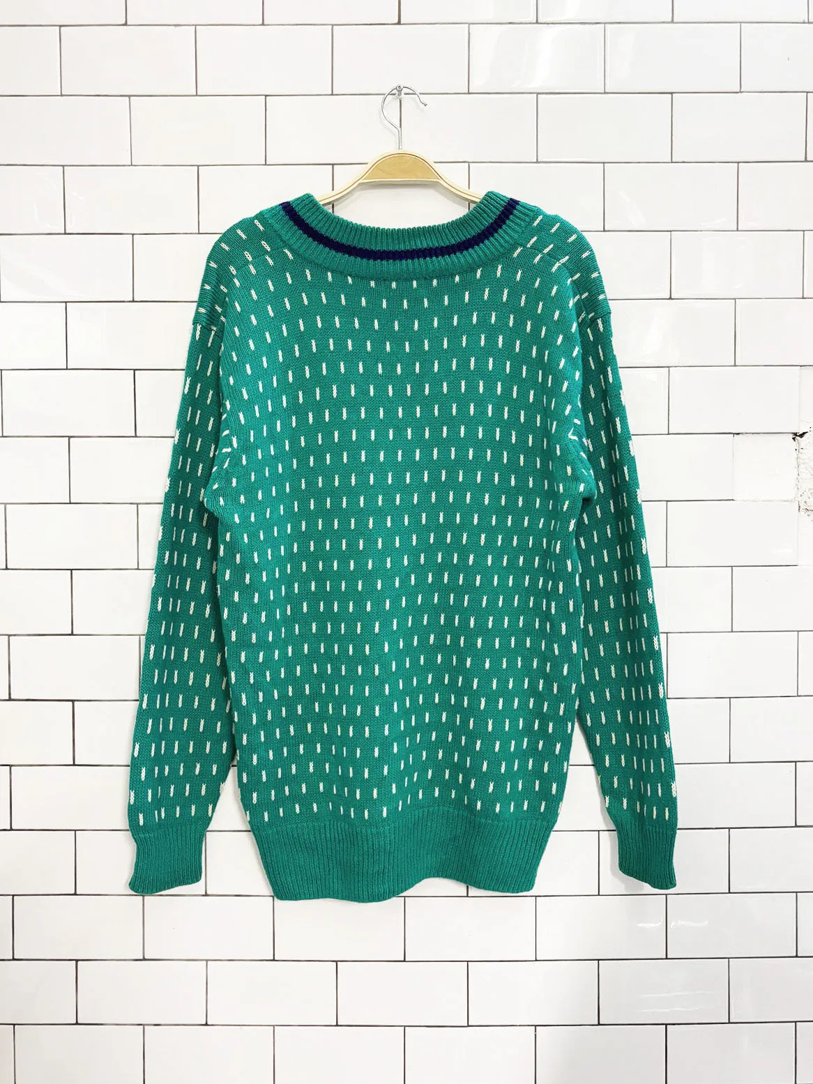 vintage 80s boundary waters ramie-cotton birdseye v-neck sweater | tennis prep sold by Good Market Thrift Store product image thumbnail 4