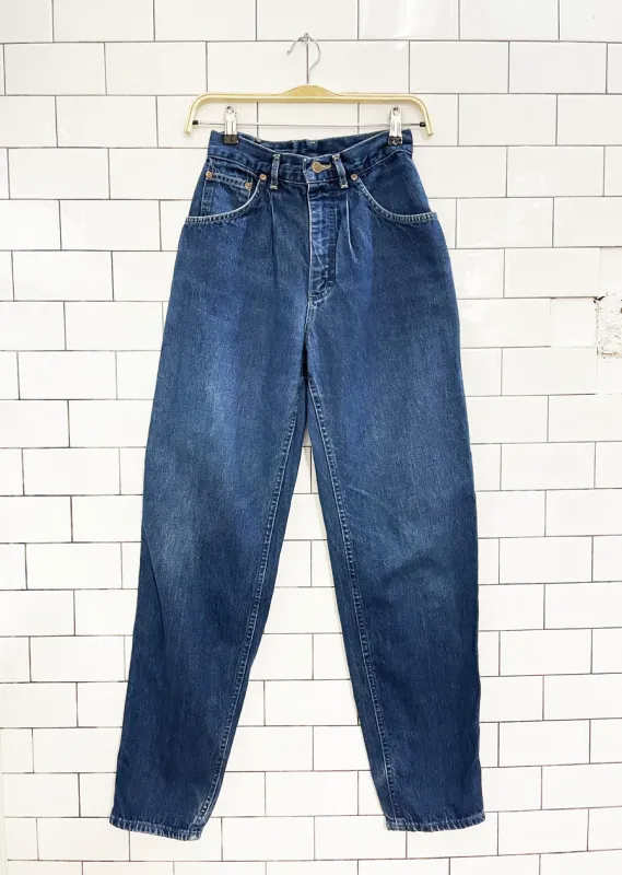 vintage 90s lee rider pleated indigo high waisted jeans | made in usa sold by Good Market Thrift Store
