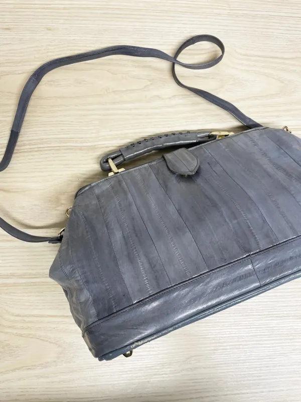 vintage 80s eelskin leather satchel | suede lining | made in korea sold by Good Market Thrift Store
