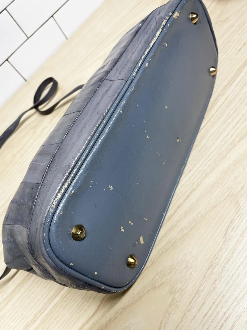 vintage 80s eelskin leather satchel | suede lining | made in korea sold by Good Market Thrift Store product image thumbnail 3