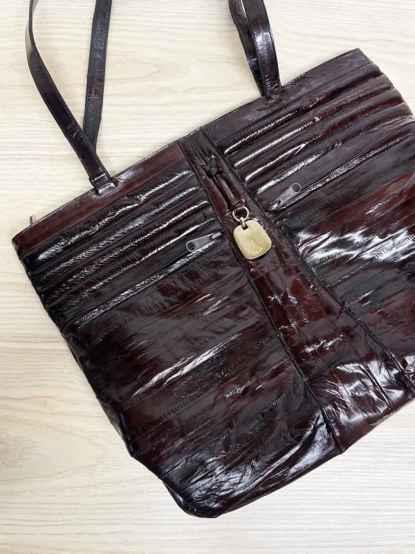 vintage 80s gianfranco lotti eelskin leather tote bag | suede lining sold by Good Market Thrift Store