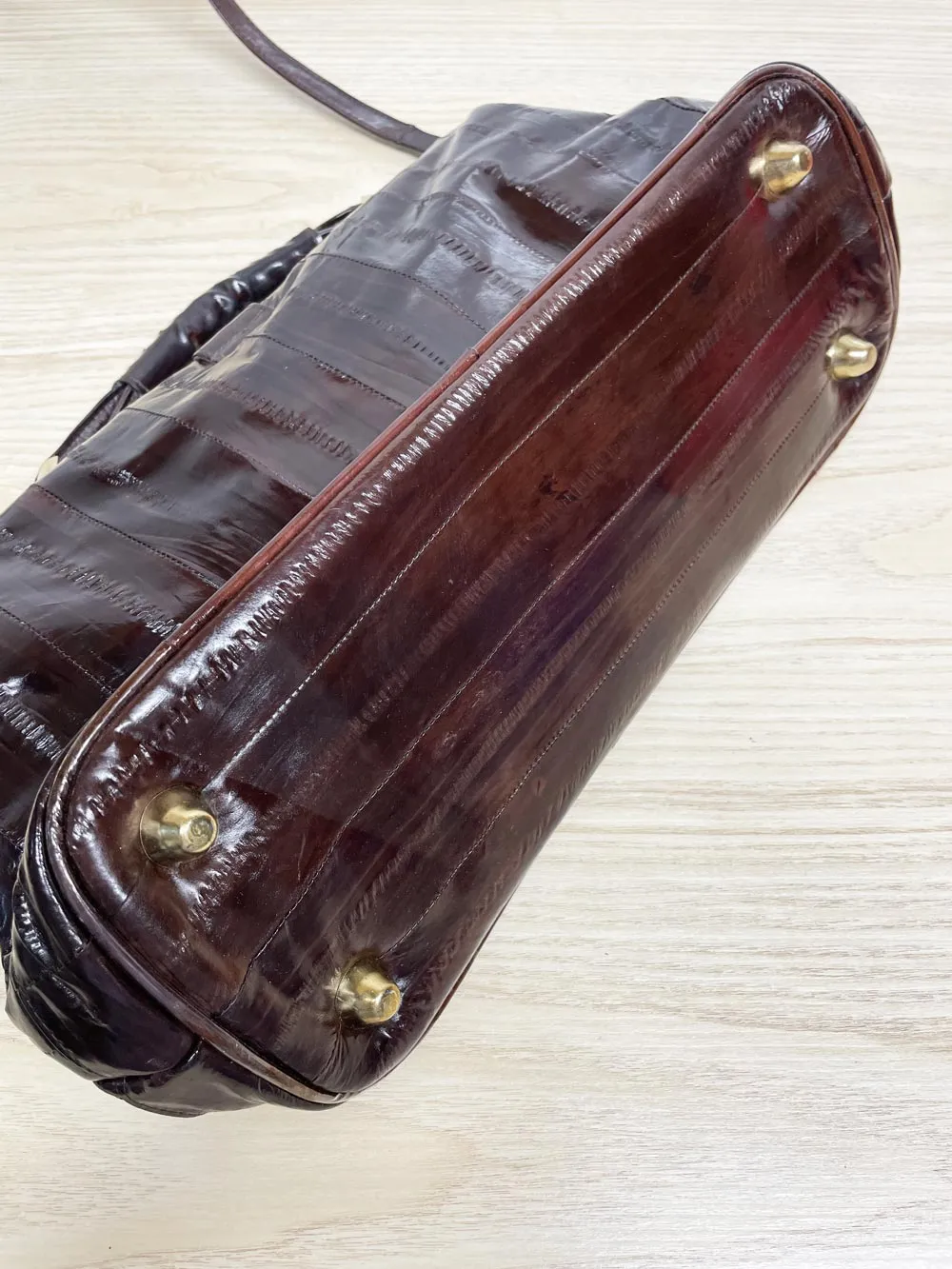 vintage 80s eelskin leather satchel | suede lining | made in korea sold by Good Market Thrift Store product image thumbnail 4