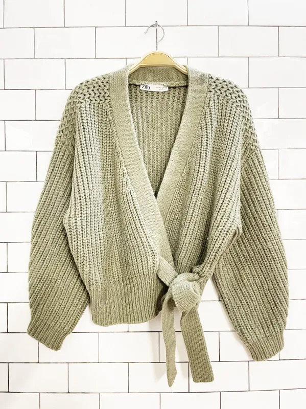 zara chunky knit wrap cardigan sweater sold by Good Market Thrift Store