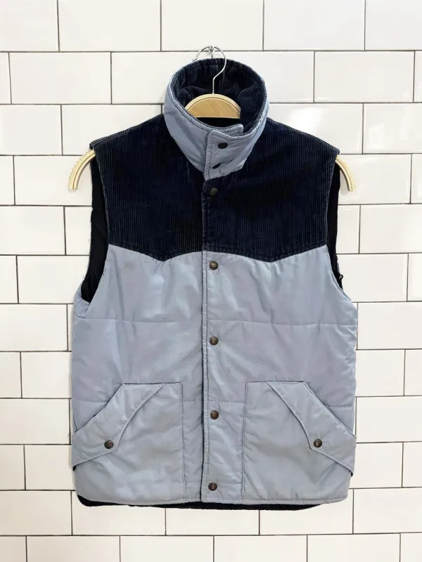 vintage 90s corduroy two-tone puffer vest sold by Good Market Thrift Store