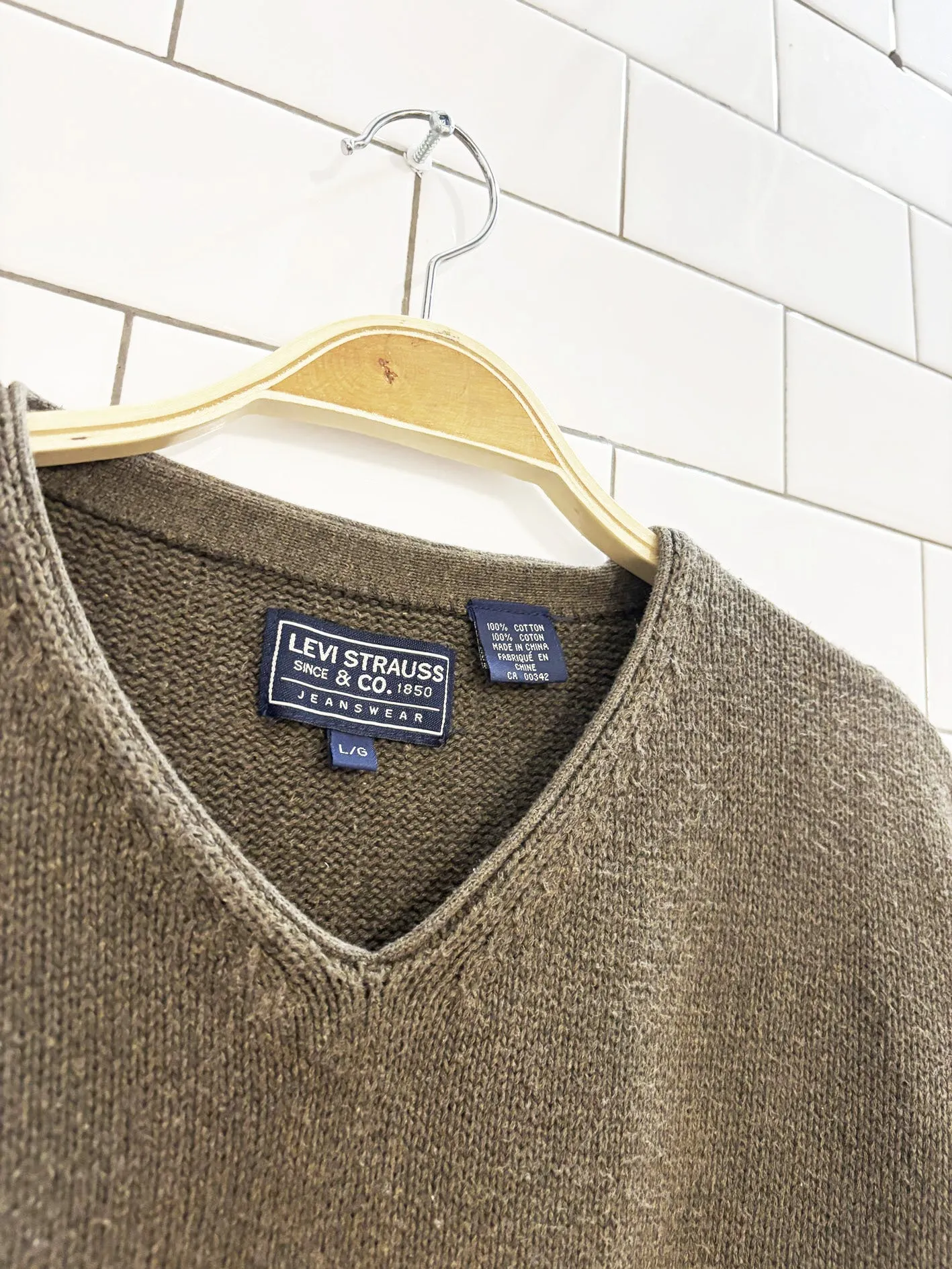 vintage levi strauss cotton knit v-neck sweater sold by Good Market Thrift Store product image thumbnail 3