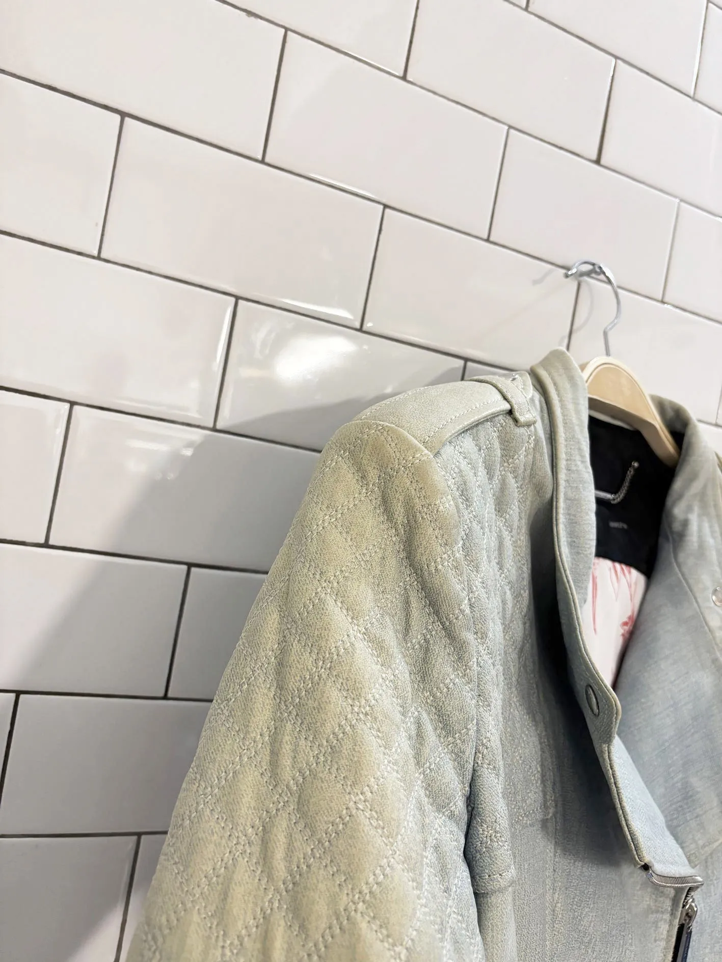 barbara bui quilted denim-print leather biker jacket sold by Good Market Thrift Store product image thumbnail 3