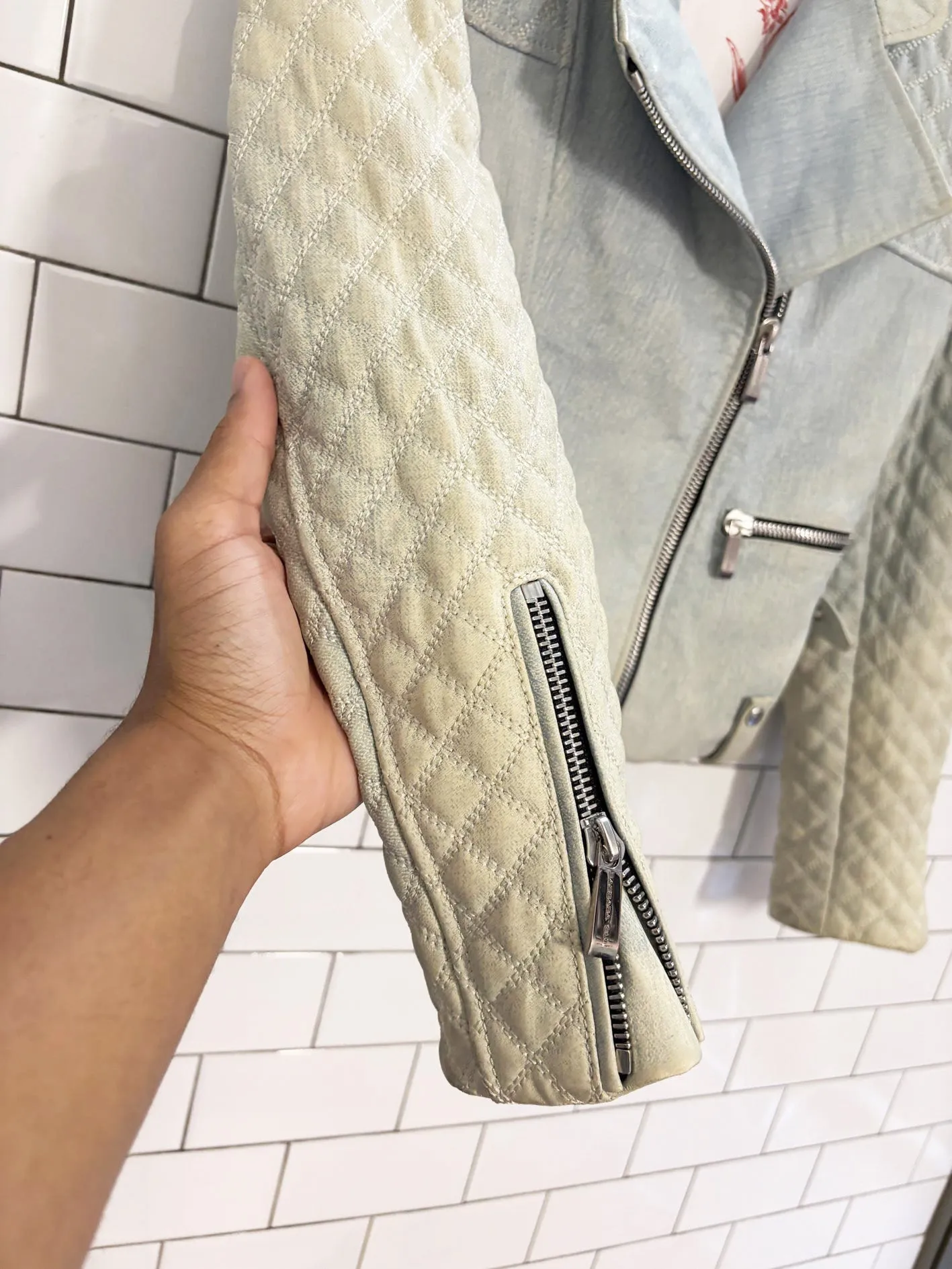 barbara bui quilted denim-print leather biker jacket sold by Good Market Thrift Store product image thumbnail 4