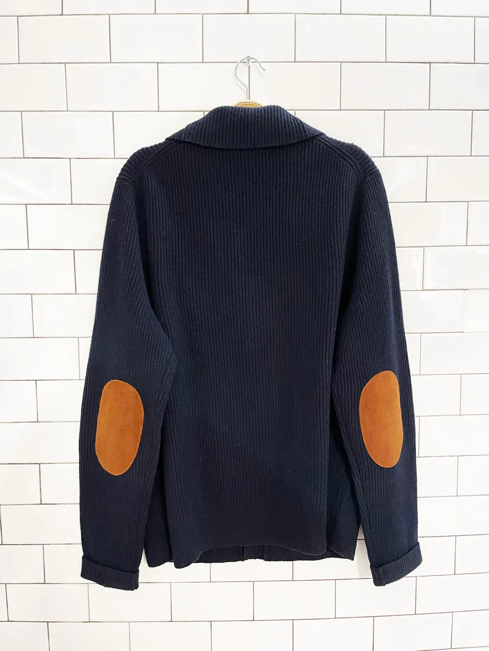 club monaco 100% merino wool ribbed knit shawl cardigan sold by Good Market Thrift Store product image thumbnail 2