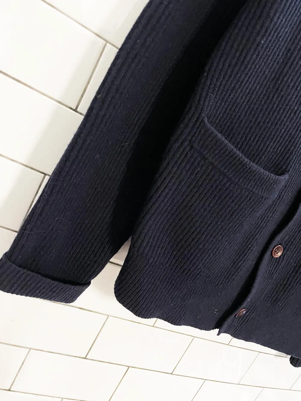 club monaco 100% merino wool ribbed knit shawl cardigan sold by Good Market Thrift Store product image thumbnail 4