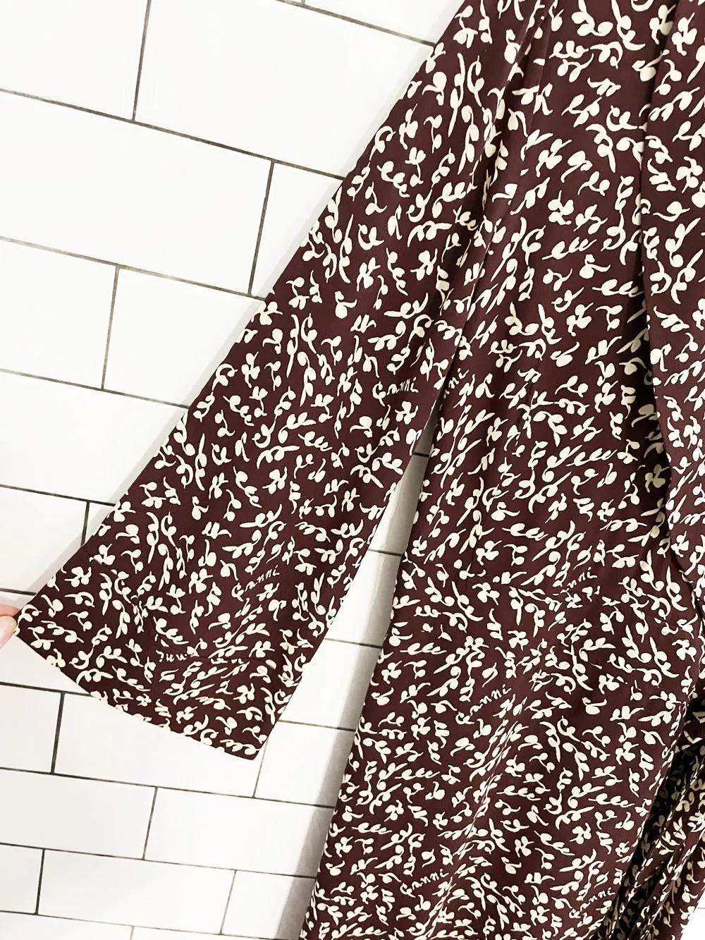 ganni micro floral printed crepe midi wrap dress sold by Good Market Thrift Store product image thumbnail 3