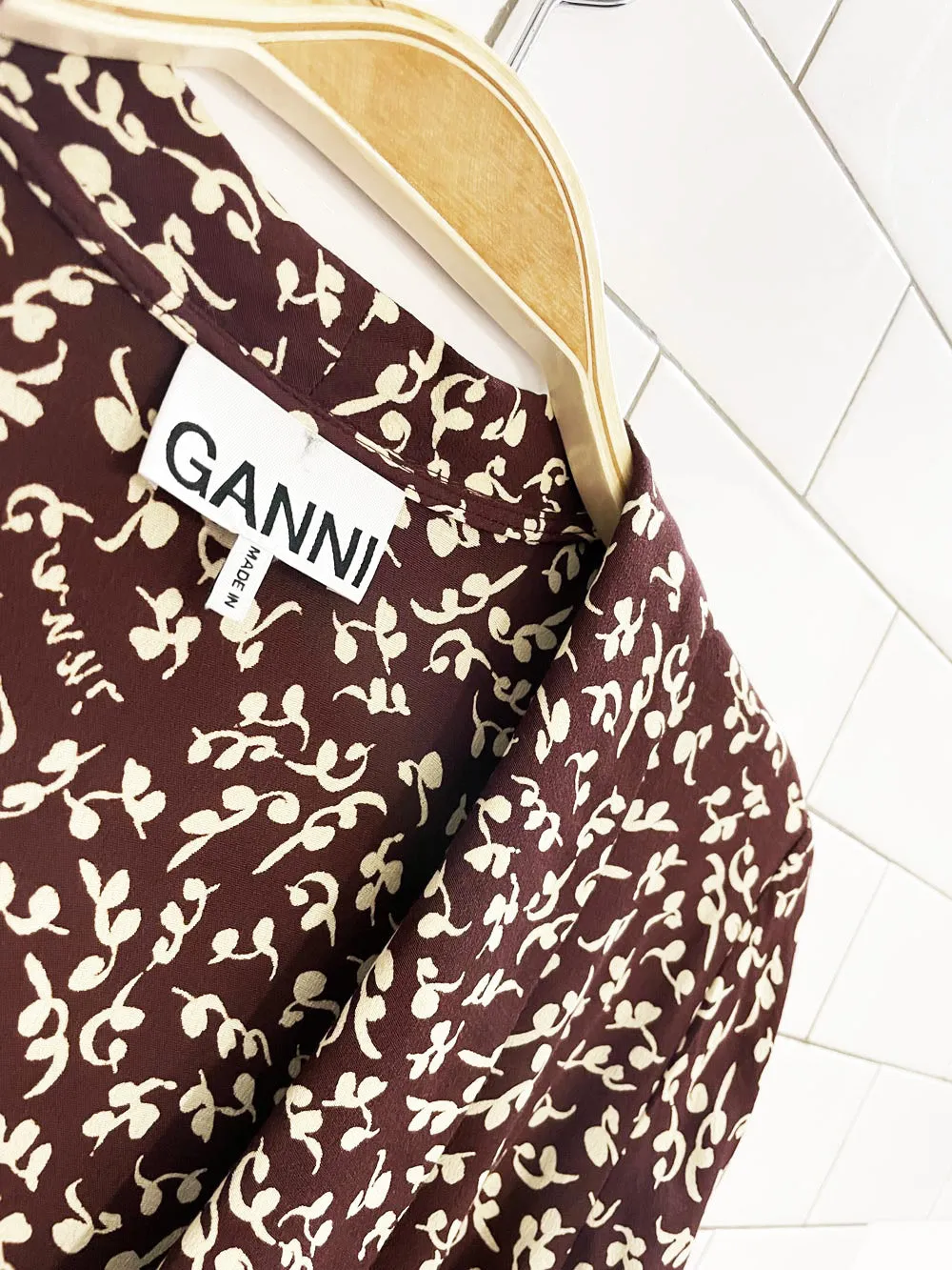 ganni micro floral printed crepe midi wrap dress sold by Good Market Thrift Store product image thumbnail 4