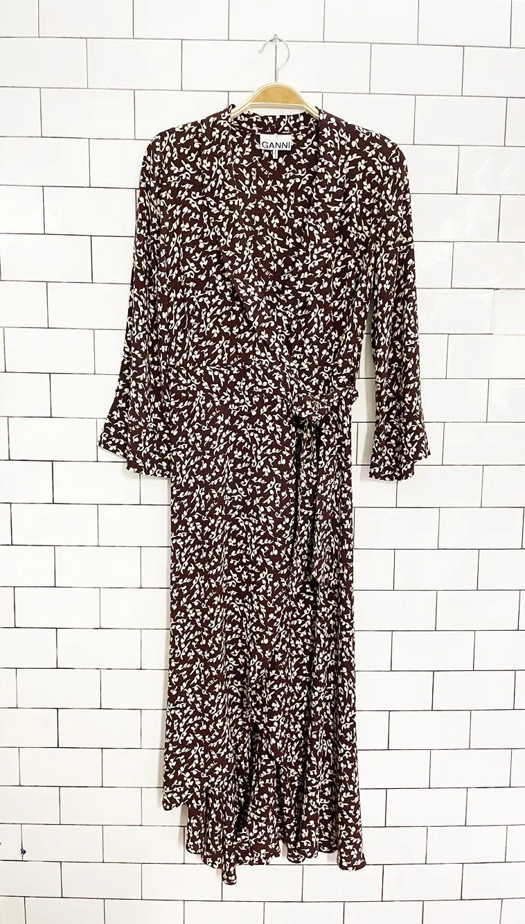 ganni micro floral printed crepe midi wrap dress sold by Good Market Thrift Store