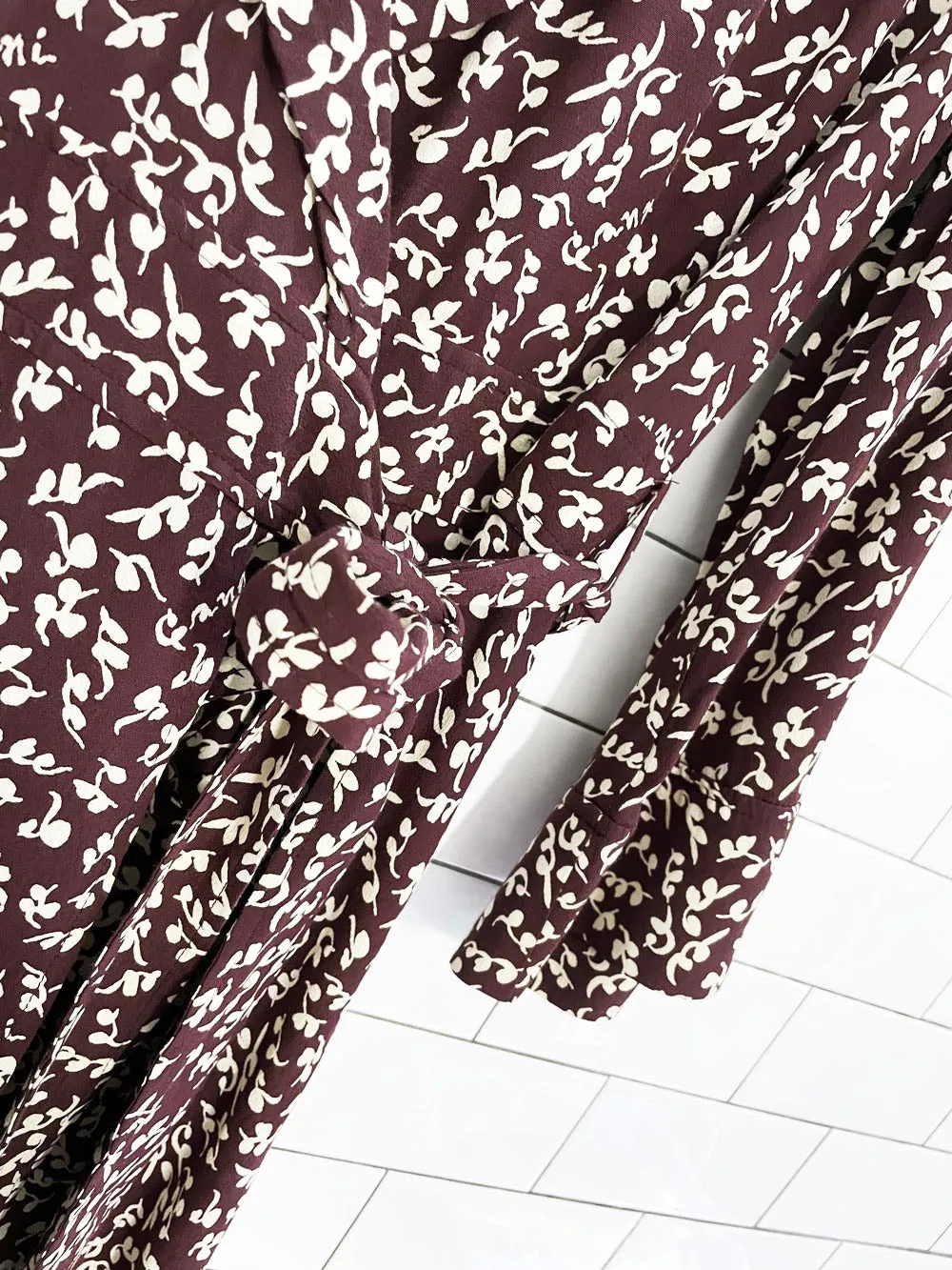 ganni micro floral printed crepe midi wrap dress sold by Good Market Thrift Store product image thumbnail 2