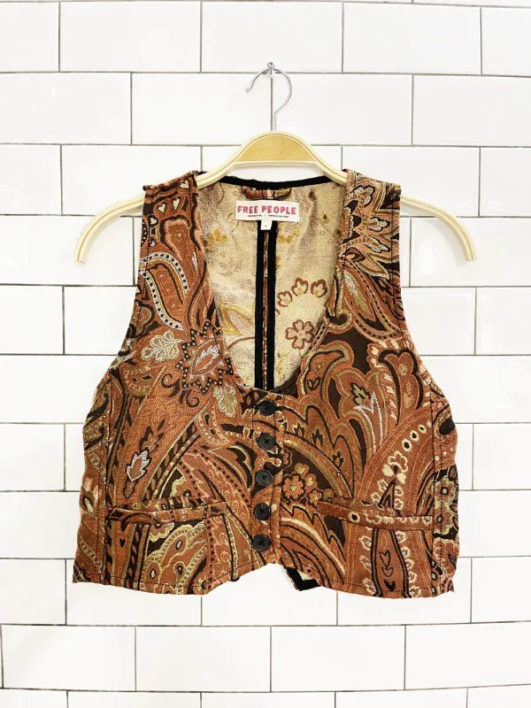 free people paris nights metallic jacquard vest top sold by Good Market Thrift Store