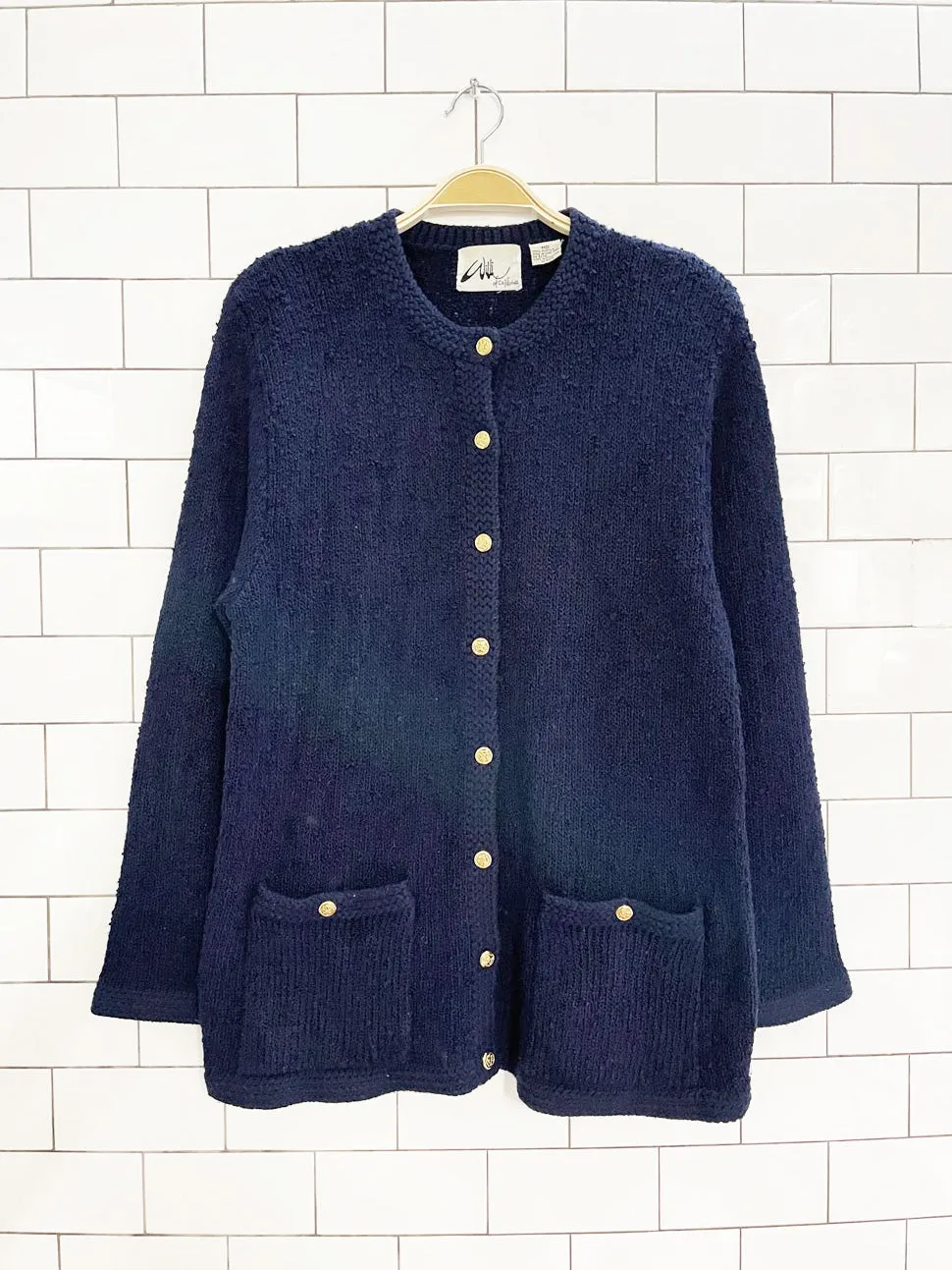 vintage 60s willi of california boucle knit pocket cardigan sold by Good Market Thrift Store