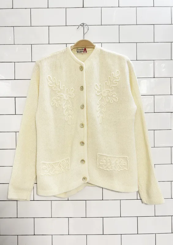 vintage 60s sandra knit floral embroidered cardigan | broadway sold by Good Market Thrift Store