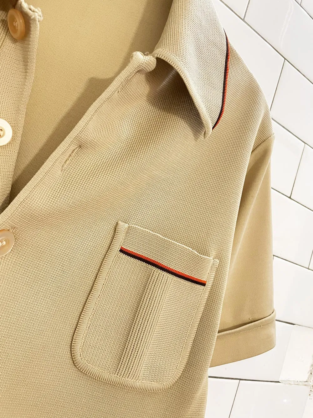 vintage 70s KP knitwear polyknit striped cuff 1/4 button shirt | rework sold by Good Market Thrift Store product image thumbnail 2