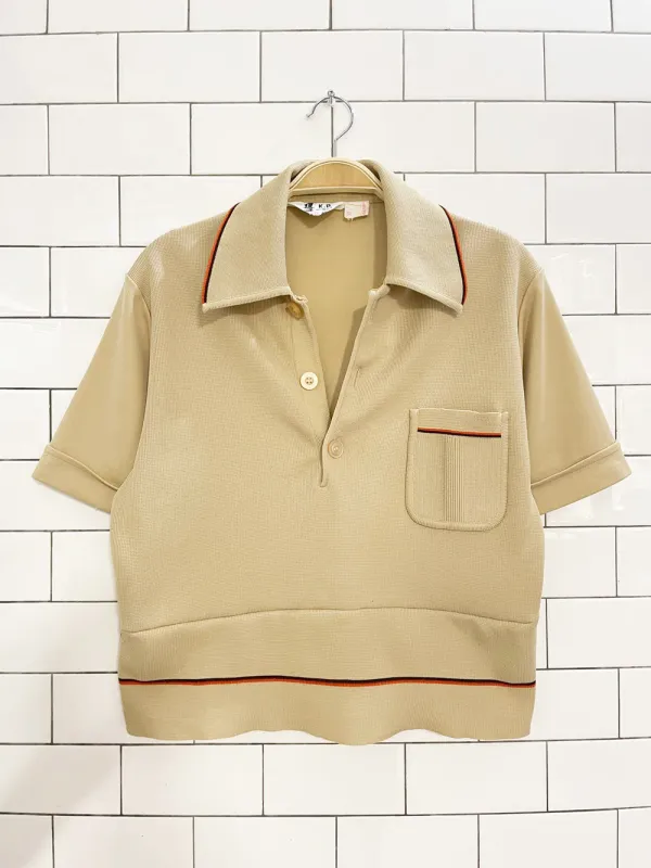 vintage 70s KP knitwear polyknit striped cuff 1/4 button shirt | rework sold by Good Market Thrift Store