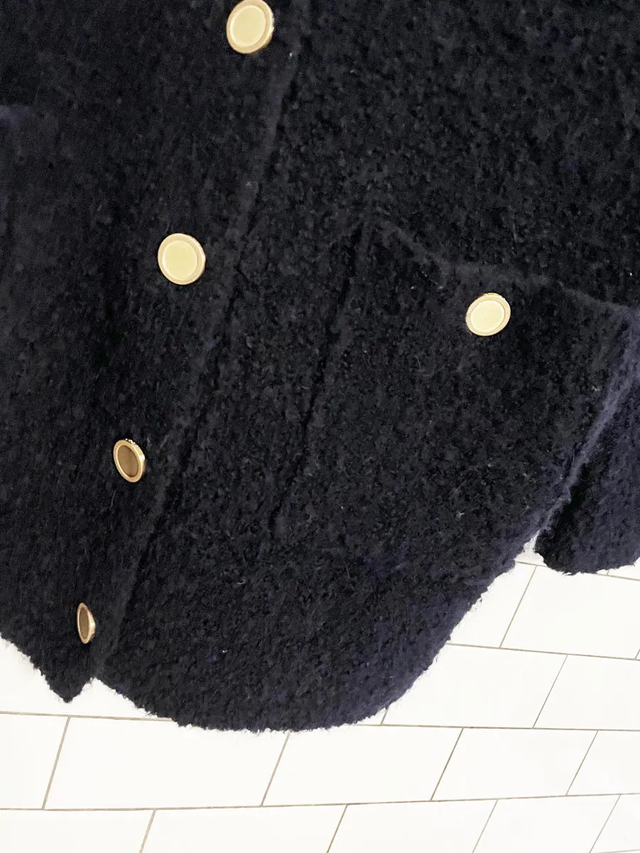 frame wool-alpaca boucle chunky knit boyfriend cardigan sold by Good Market Thrift Store product image thumbnail 4