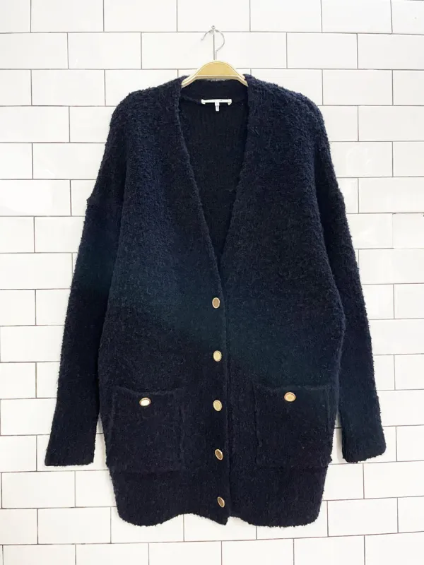 frame wool-alpaca boucle chunky knit boyfriend cardigan sold by Good Market Thrift Store