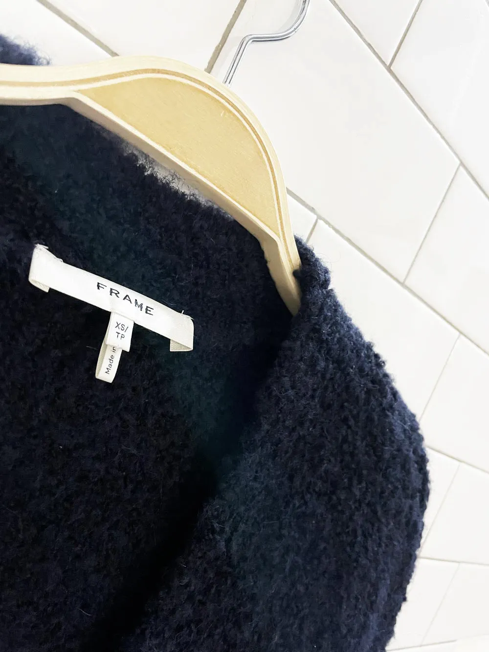 frame wool-alpaca boucle chunky knit boyfriend cardigan sold by Good Market Thrift Store product image thumbnail 2